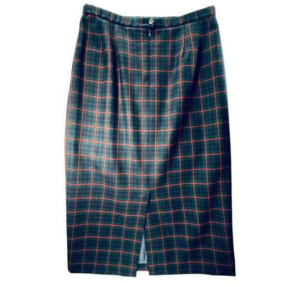 Vtg Pendleton Wool Plaid Pencil Skirt Sz 14P High-Waisted Green Blue Red Back Sl - Picture 4 of 12